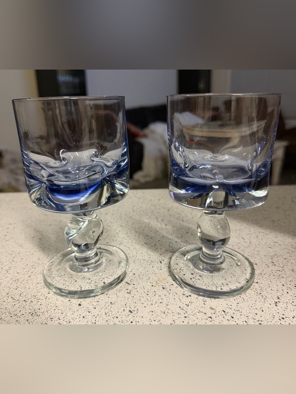 2 Vintage MCM Mid Italy Murano Glasses Pinched Dimple Goblets Amethyst